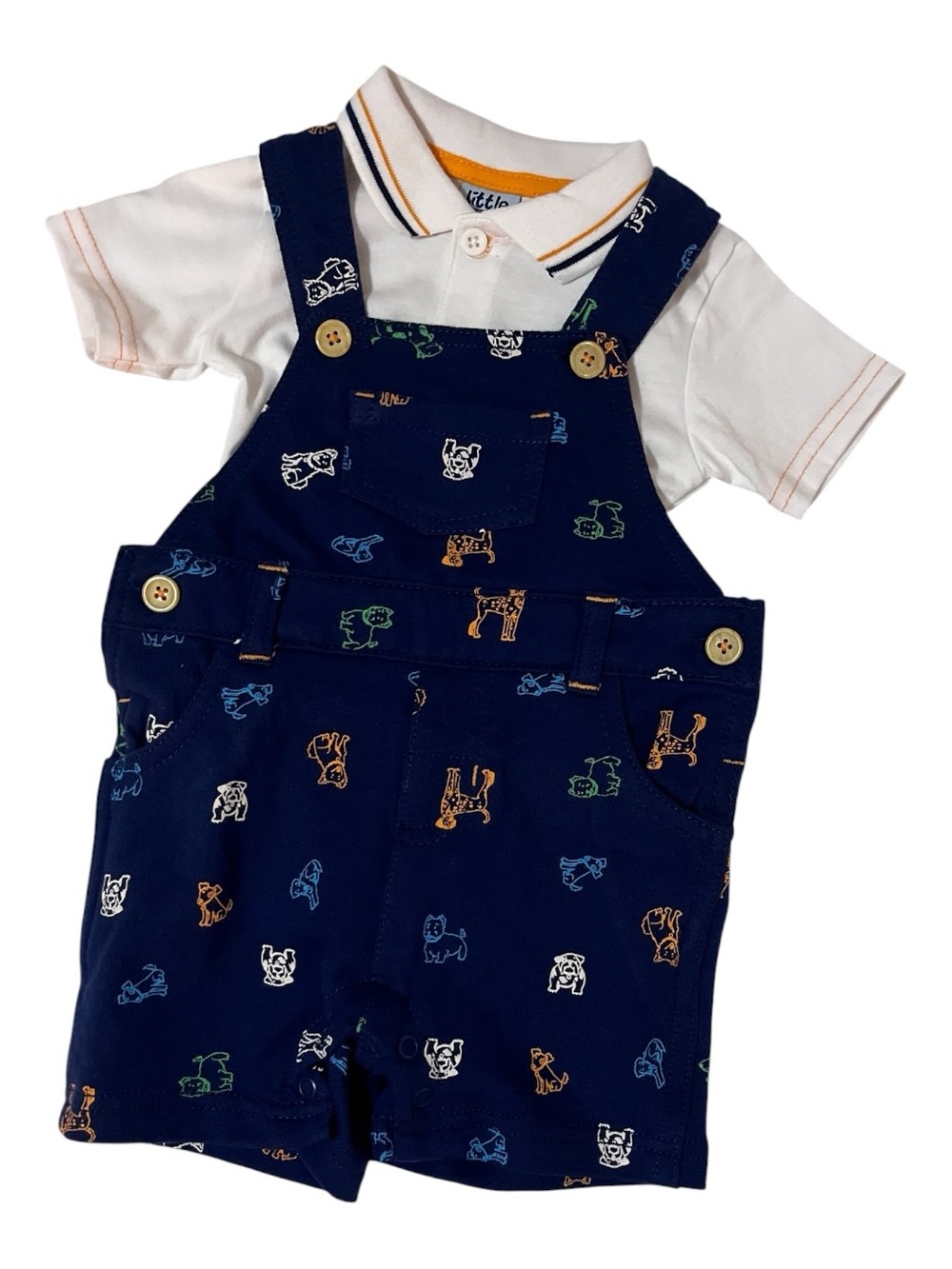 NWT Little Lad Navy Overall Outfit with dog print- size 9mos